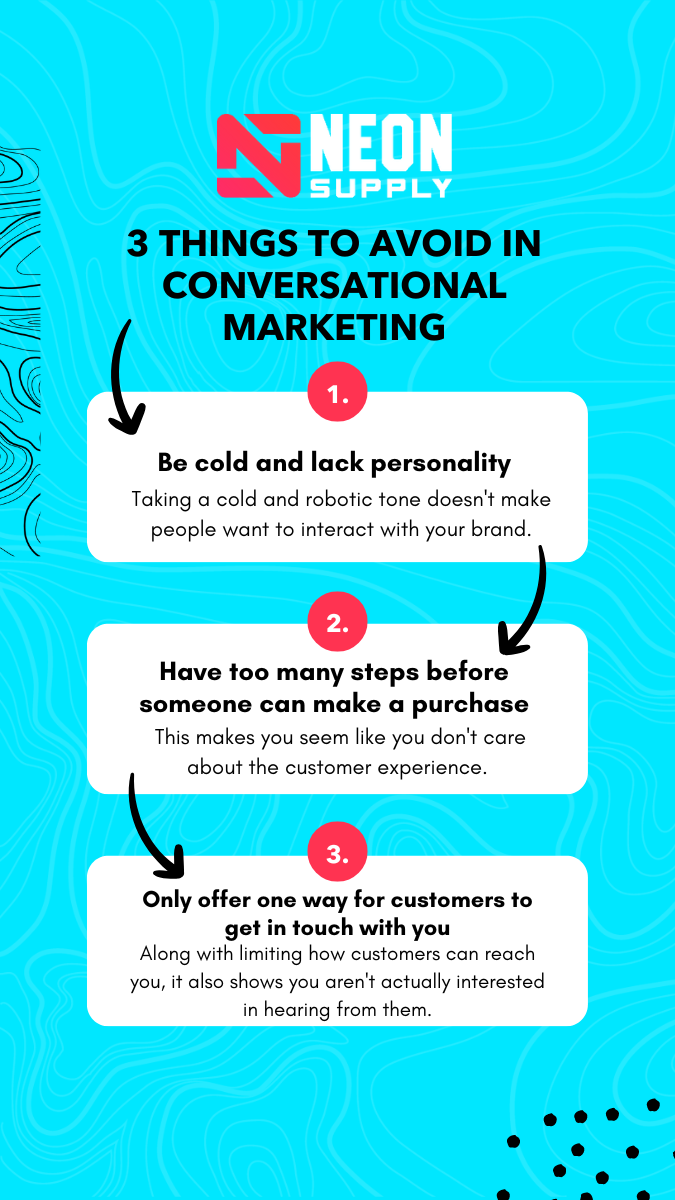 Neon Supply - Infographic Template-Blue-3 Things to Avoid in Conversational Marketing - 01192023